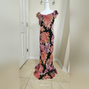 Floral Maxi Dress with Pink and Purple Flowers